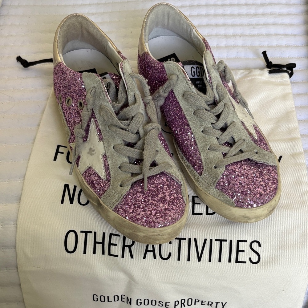 Golden Goose Purple Glitter Superstar Sneakers